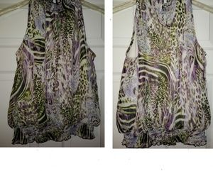 Animal print top purple white green black XL
